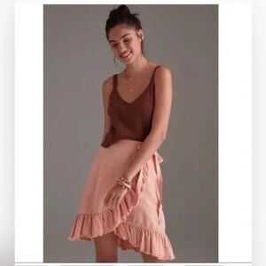 PILCRO for ANTHROPOLOGIE Women’s Peach Nettie Ruffled Hem Wrap Skirt Small